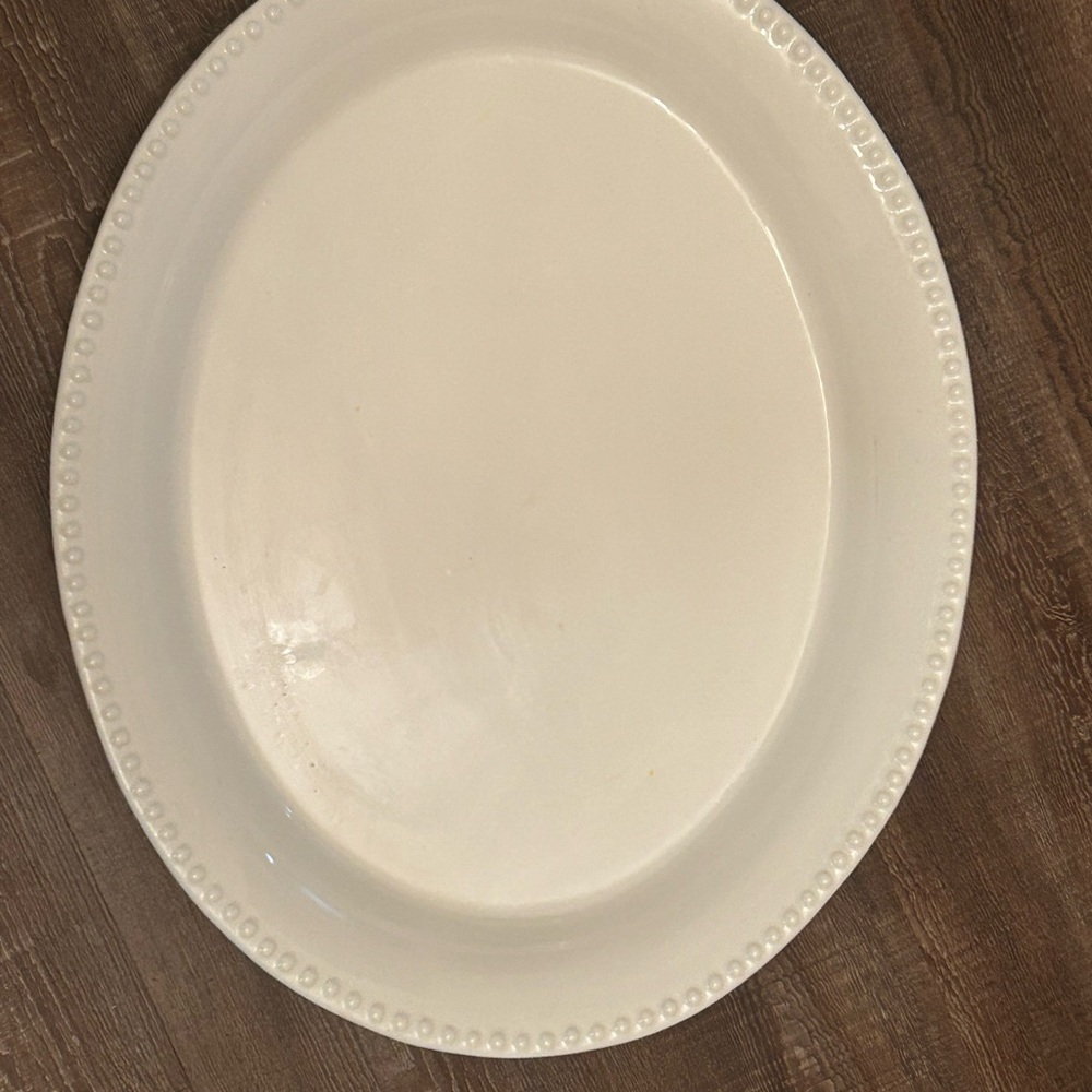 Large Stoneware Oval Serving Tray. White. No chipping.